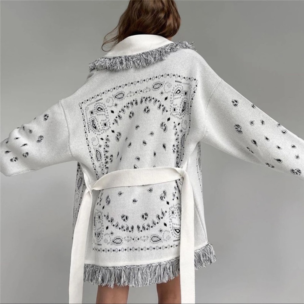 Lea Boho Fringe Oversized Knit Kimono Wrap Cardi